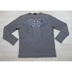 Vintage Y2K MMA Elite Thermal Shirt Men's (XL) Waffle Knit Cross Skull Wings